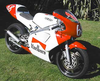 1986 TZ250 with new suspension, frame and V-Twin powerplant.